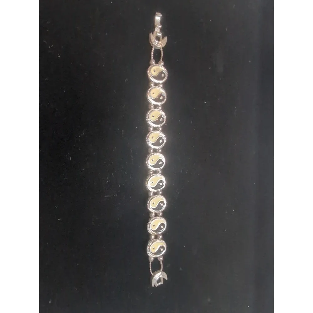 Ying Yang Charm Bracelet Silver Tone Enamel